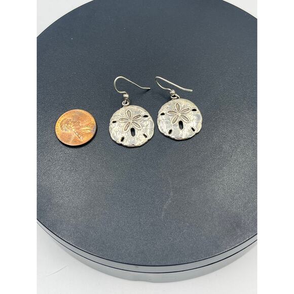 AB Designer Signed Sterling Silver 925 Coastal Beach Sand Dollar Dangle Earrings - Picture 4 of 8